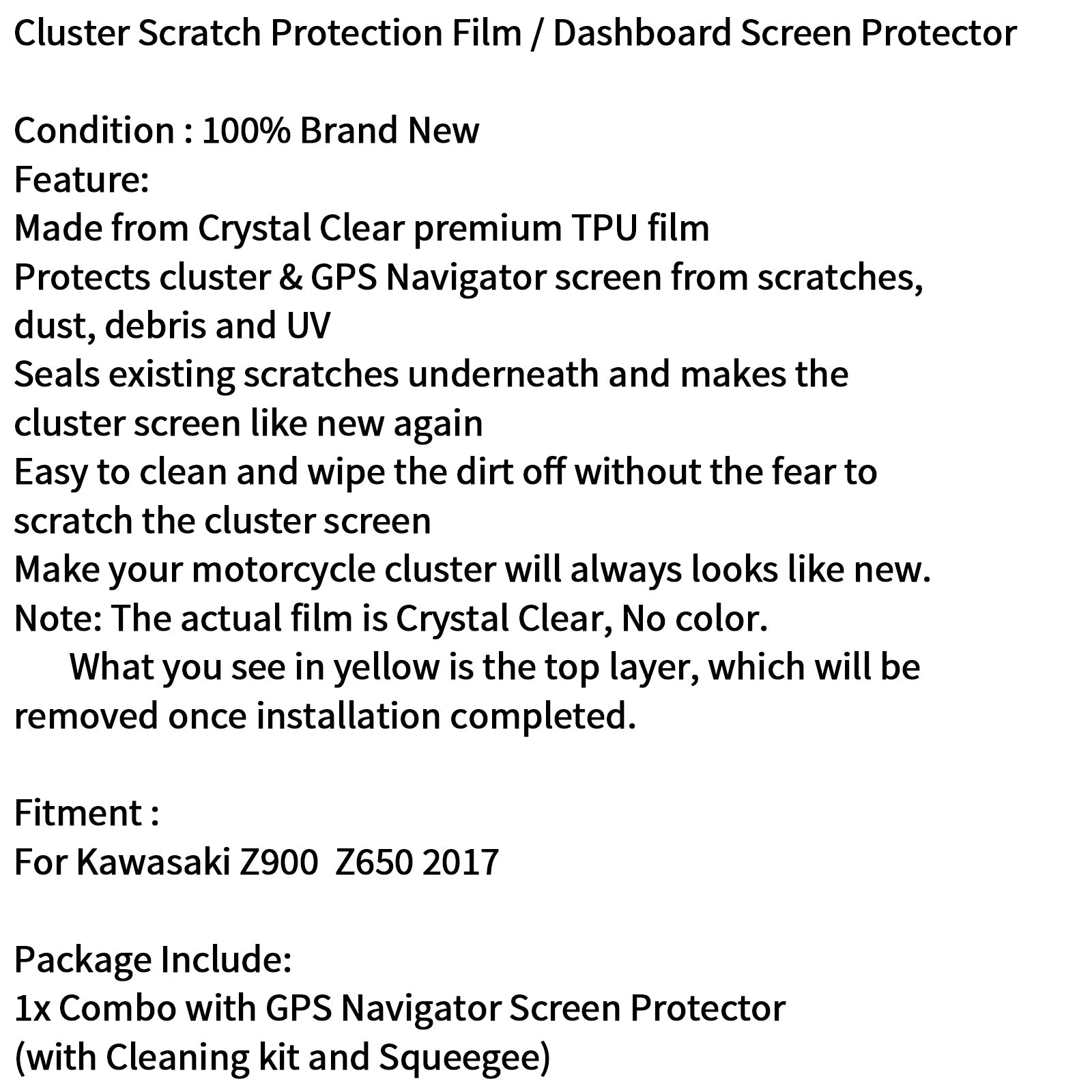 Cluster Scratch Protection Film / Screen Protector For 2017 Kawasaki Z900 & Z650 Generic