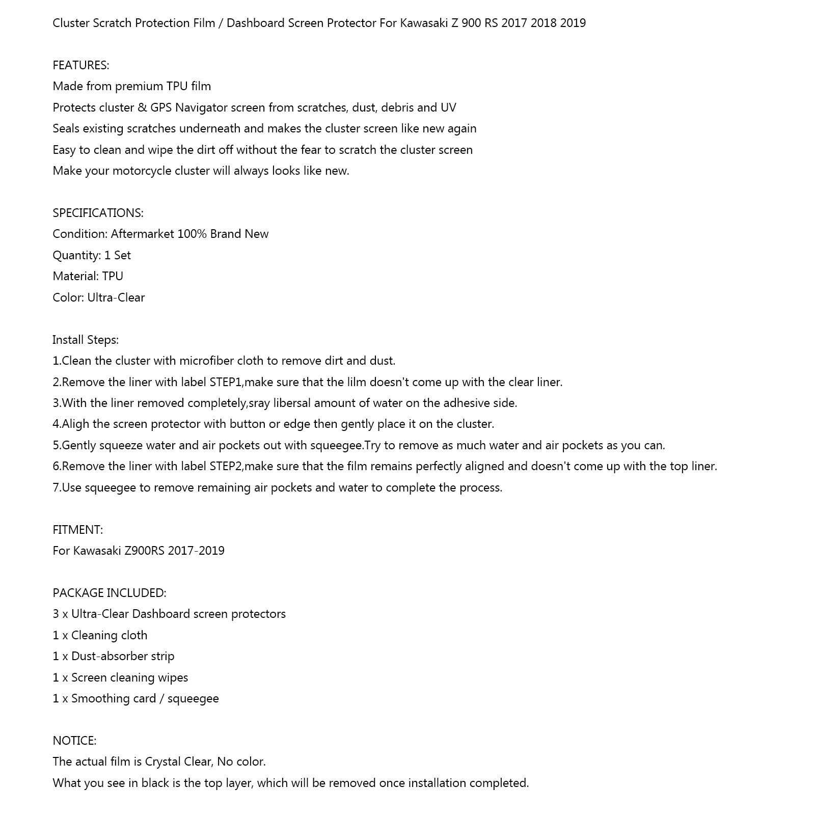 Cluster Scratch Dashboard Screen Protector For Kawasaki Z 900 RS Cafe 2017-2019 Generic