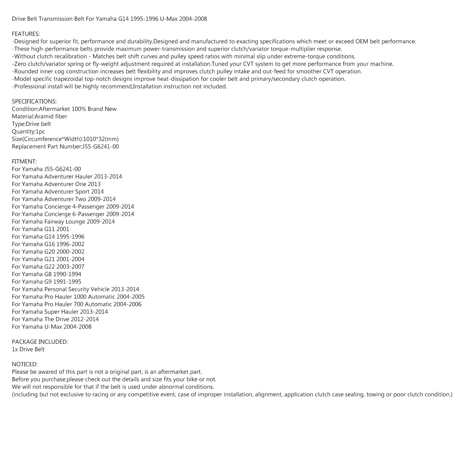야마하 G11 G14 G16 G20 G21 어드벤처 하울러 2013용 드라이브 벨트 J55-G6241-00 일반