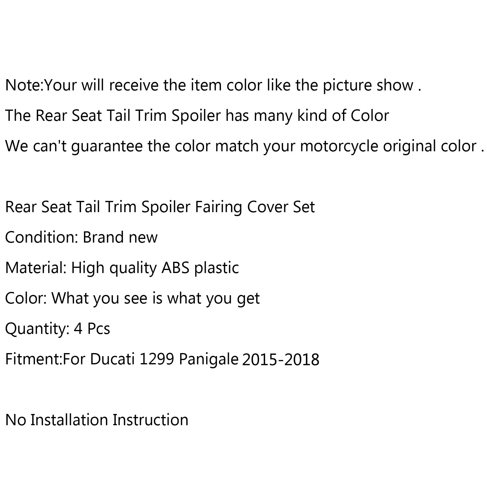 Rear Tail Side Seat Panel Trim Fairing Cowl Cover For Ducati 959 1299 15-19 Generic