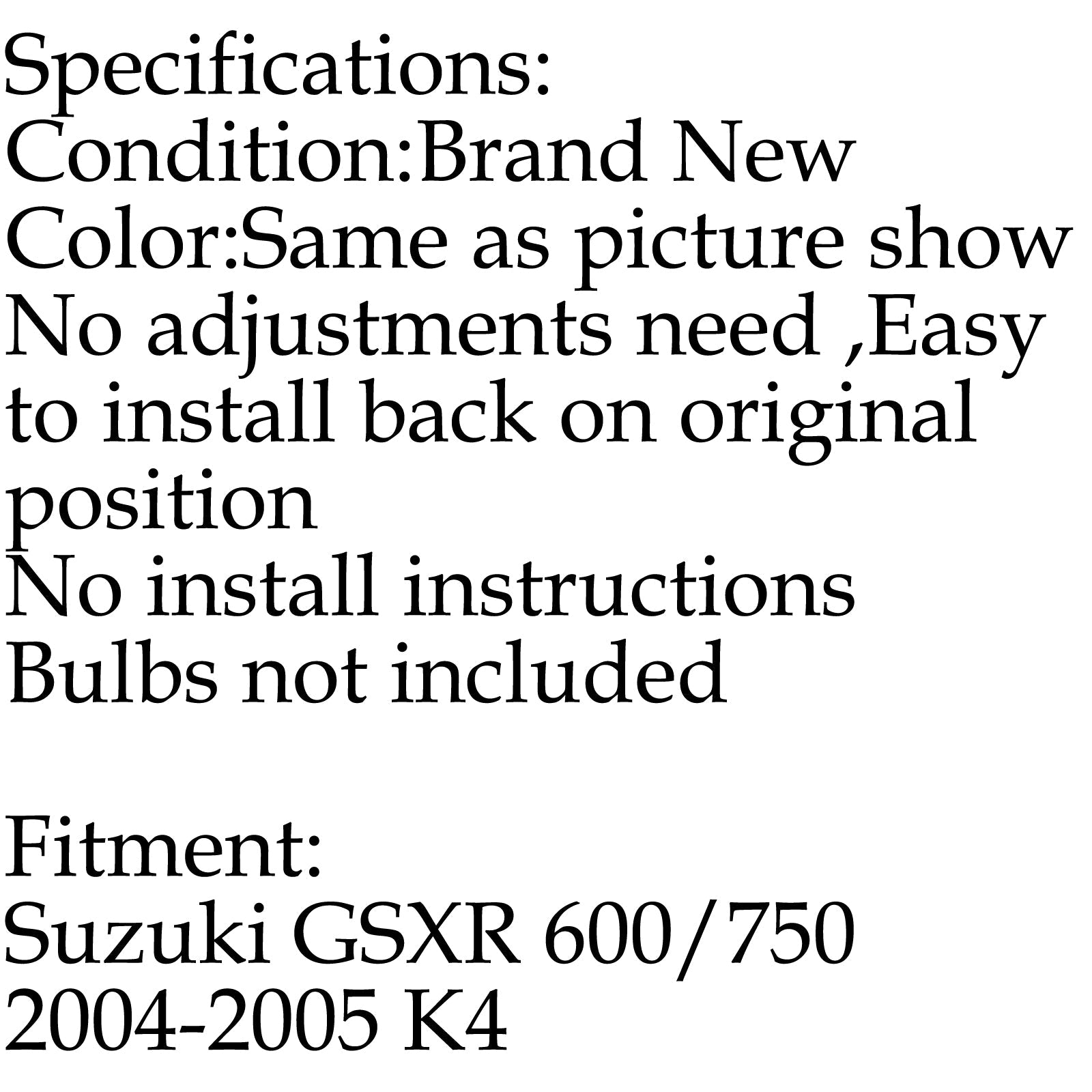 Front Headlight Headlamp Assembly For Suzuki GSXR 600/750 2004-2005 K4 Generic