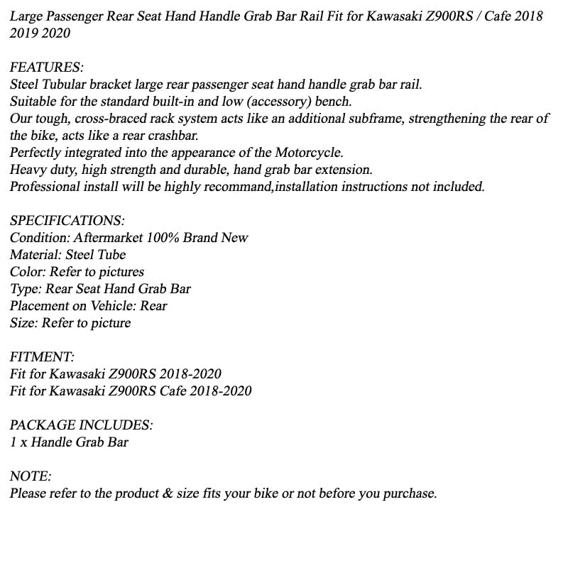 Large Passenger Rear Seat Hand Handle Grab Bar Rail Fit for Kawasaki Z900RS / Cafe 2018-2025