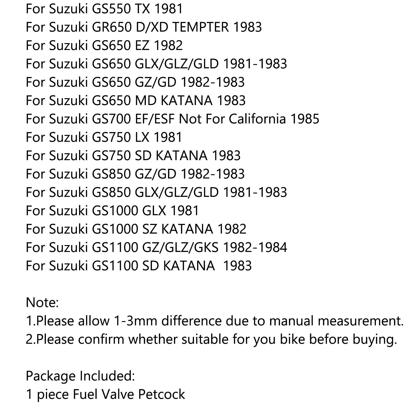 Gas Combustible Gasolina Válvula Petcock 44300-45011 Para Suzuki GS300 GS450 GS550 GS650 Genérico