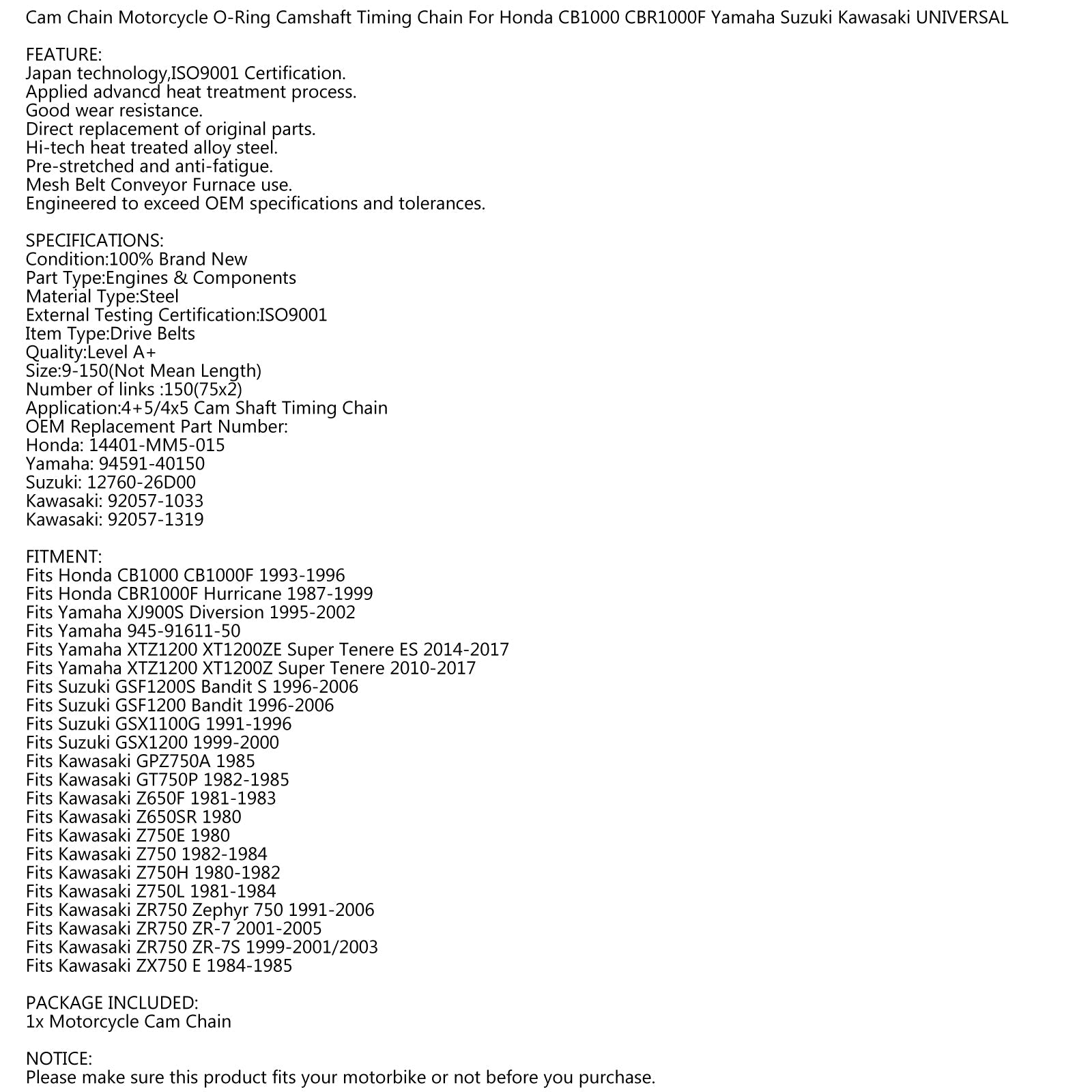 Timing Cam Chain For Suzuki GSX1100G GSX1200 GSF1200 Bandit 91-06 12760-26D00 Generic