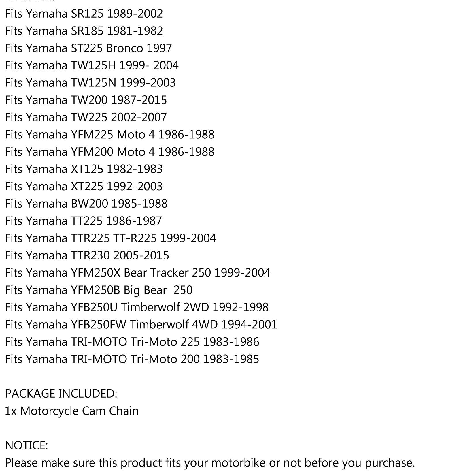 Cadena de distribución 25H-104L para Yamaha TTR225 TTR230 Tw200 Xt225 94580-41104 genérico