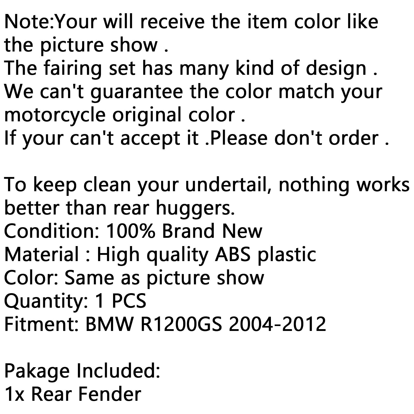 ABS Rear Fender Hugger Splashguard Mudguard For BMW R1200GS 2004-2012 Generic