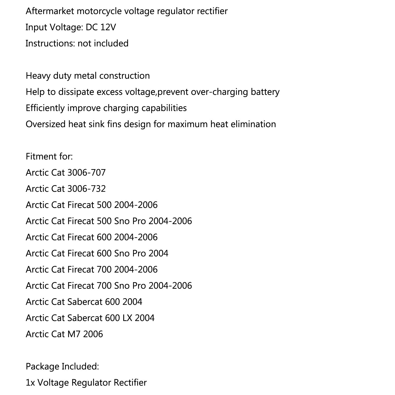Voltage Regulator Rectifier For Arctic Cat Firecat 700 2004-2006 Cat M7 2006 Generic