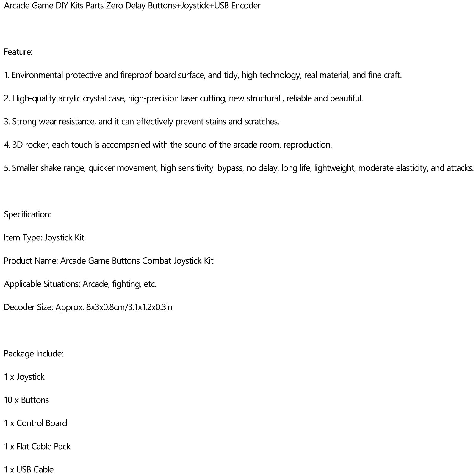 Buttons+Joystick+USB Encoder Arcade Game DIY 3in1 Kits 0 Delay Fit for MAME PC