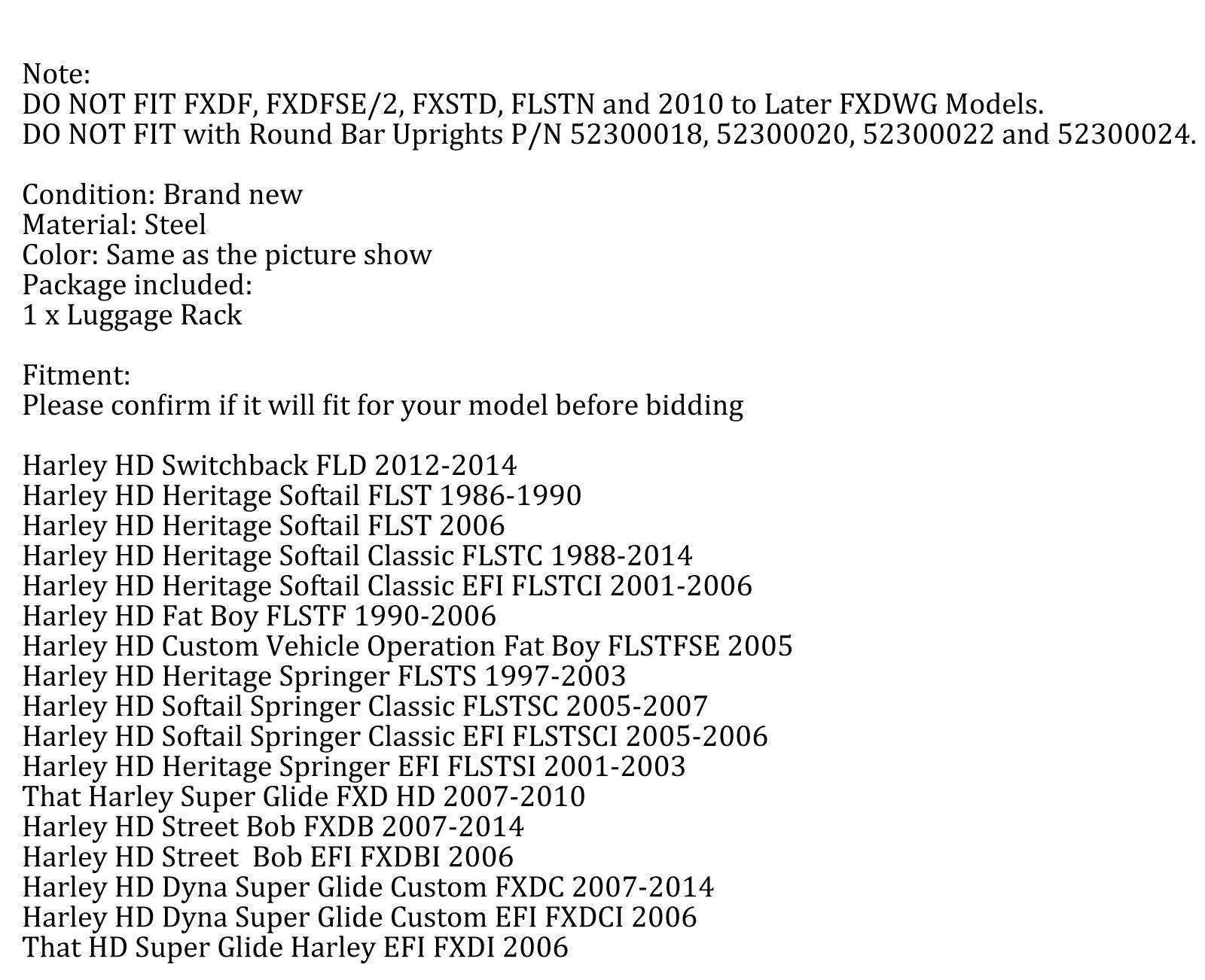 Sissy Bar Backrest Luggage Rack For FLSTF FLST FLSTC FLSTSC FLSTS FXST Generic