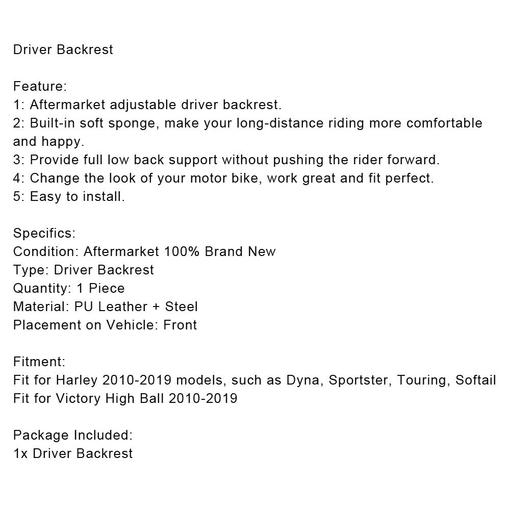 빅토리 하이볼 다이나 소프테일 투어링 10-19 제네릭용 운전석 등받이