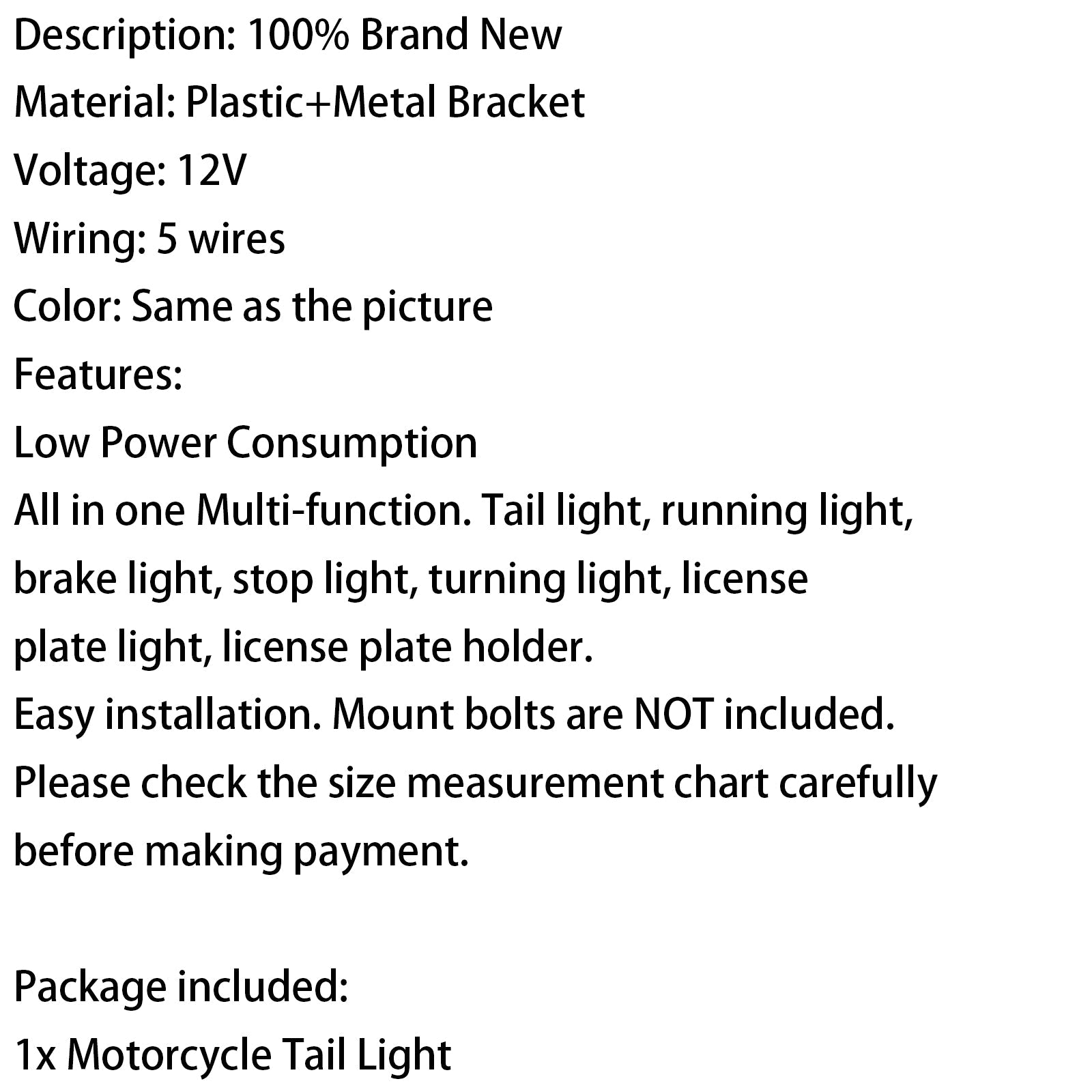 Motorcycle Led Rear Tail Light Brake Indicator Light Number Plate 12V, 2 Color Generic