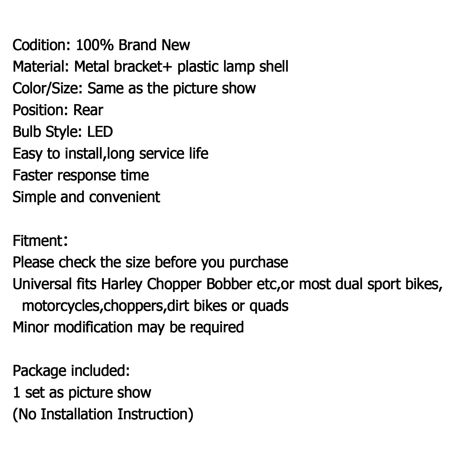 Motorcycle Eagle Led Rear Tail Light Lamp w/Plate for Harley Chopper Bobbe, 2 Color Generic