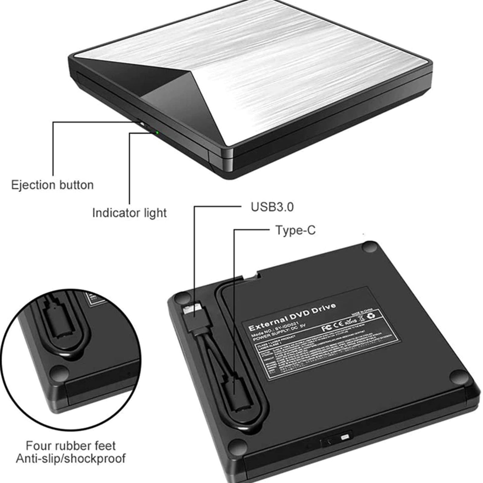 6X Blu ray Burner USB Externo Super Slim BD DVD CD RW Disc Writer Reproductor de películas