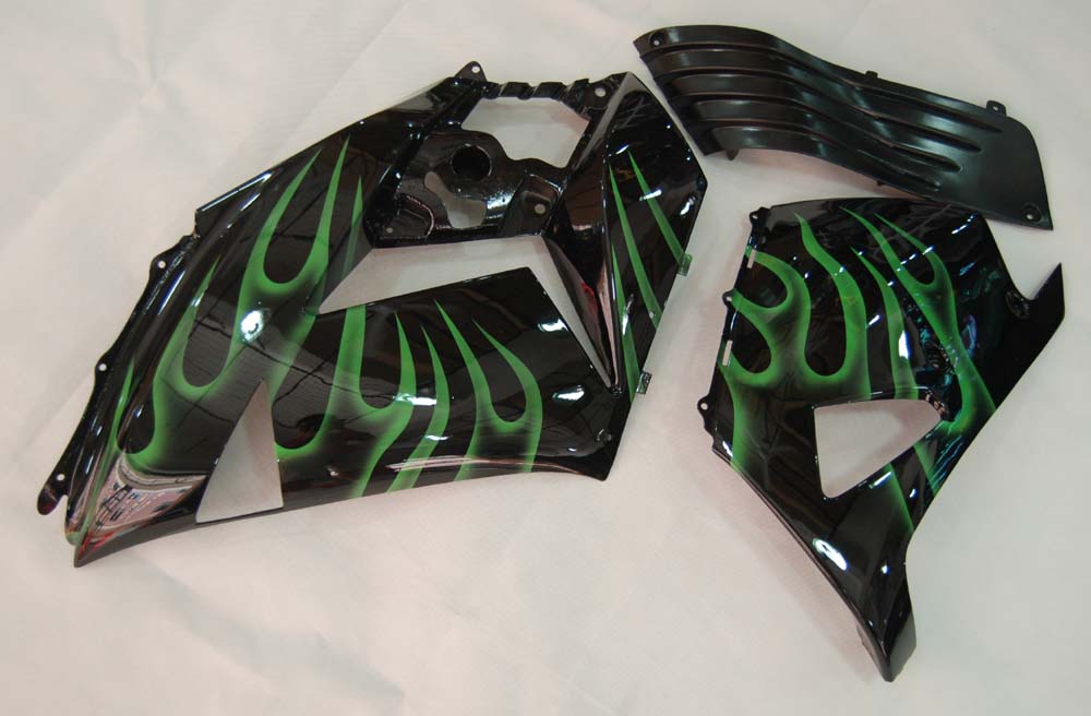 Fairings 2006-2011 Kawasaki ZX14R Black & Green Flame Ninja Generic