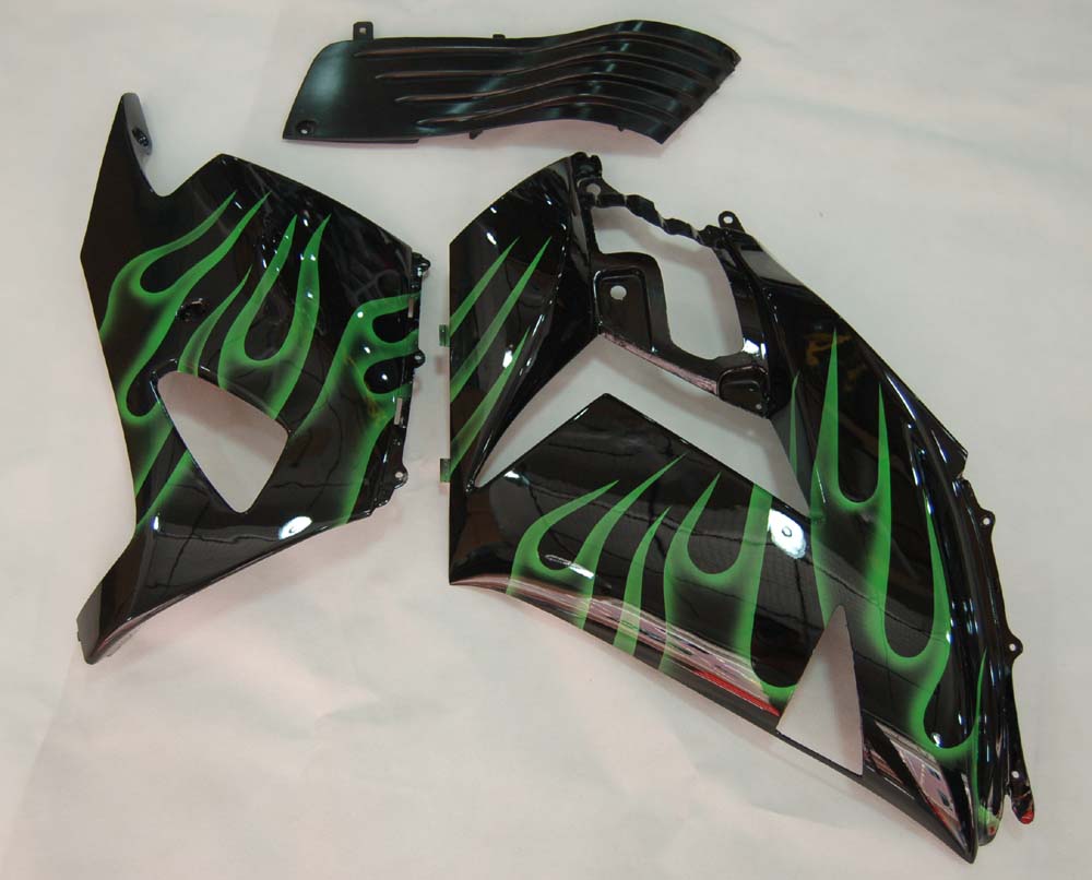 Fairings 2006-2011 Kawasaki ZX14R Black & Green Flame Ninja Generic