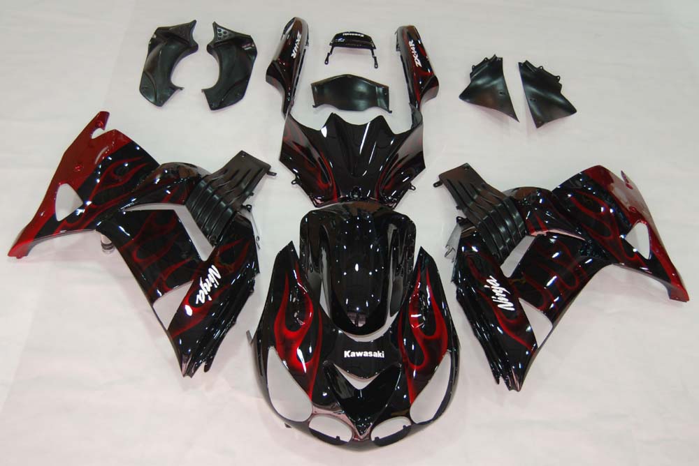 Fairings 2006-2011 Kawasaki ZX14R Black & Red Flame Ninja Generic