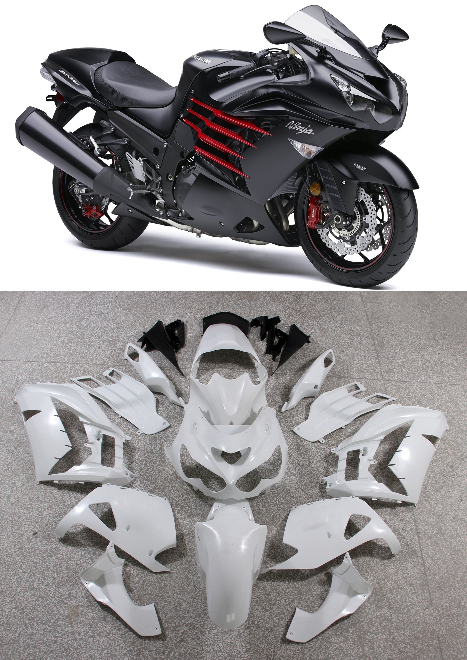 Fairings Plastics 2012-2022 Kawasaki ZX14R Ninja Black Red Generic