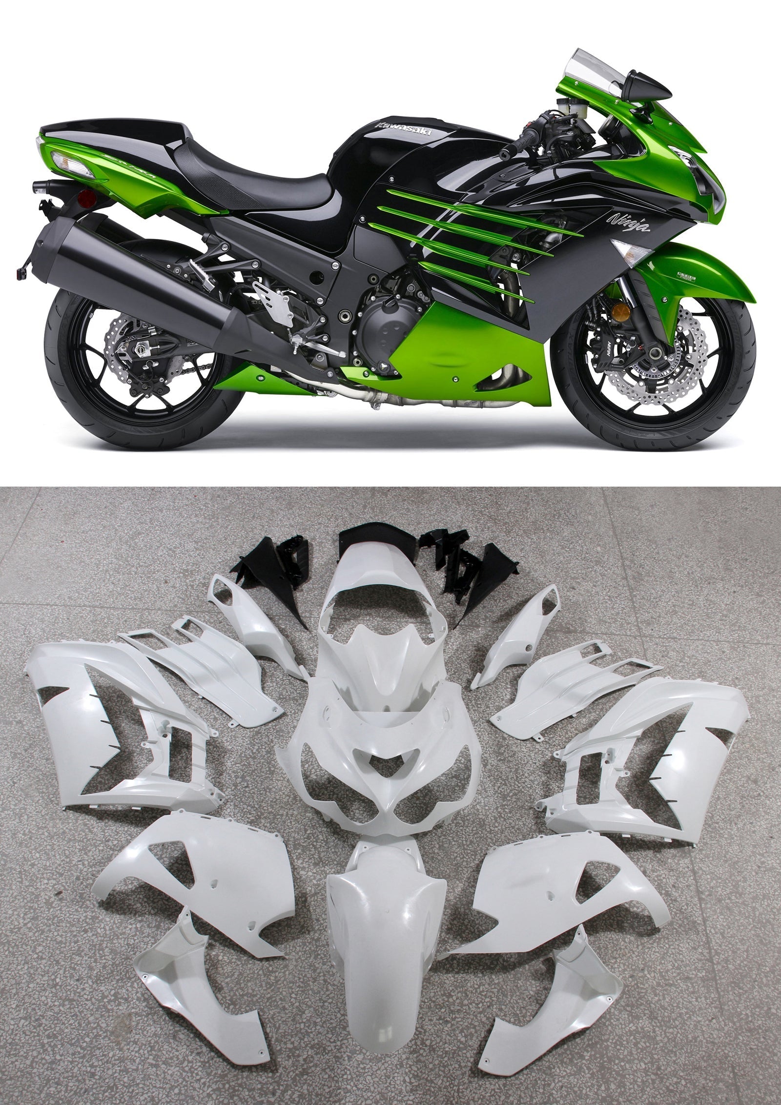 Fairings Plastics 2012-2022 Kawasaki ZX14R Ninja Green Black Generic