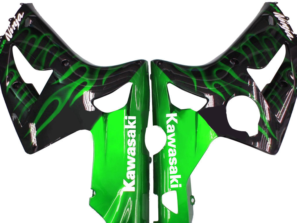 Fairings 2003-2004 Kawasaki ZX6R 636 Black & Green Flame Ninja Generic