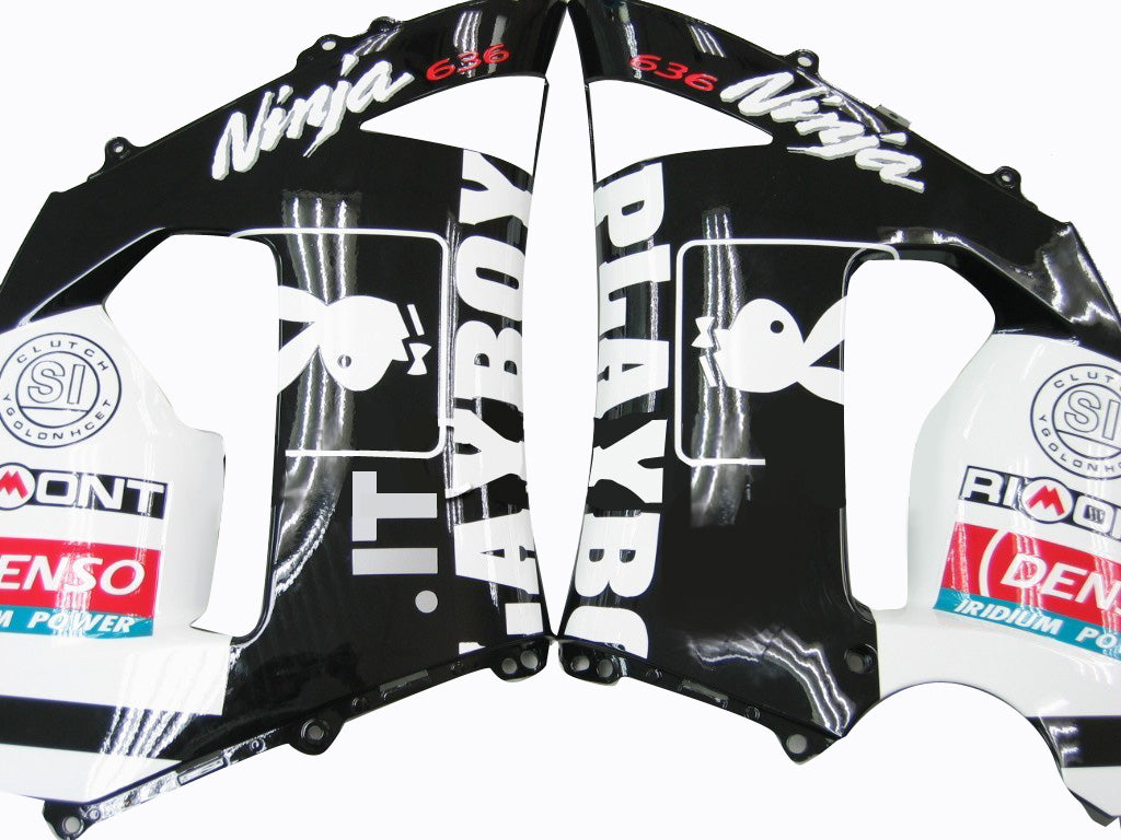Fairings 2005-2006 Kawasaki ZX6R 636 Black White Yellow Playboy Generic