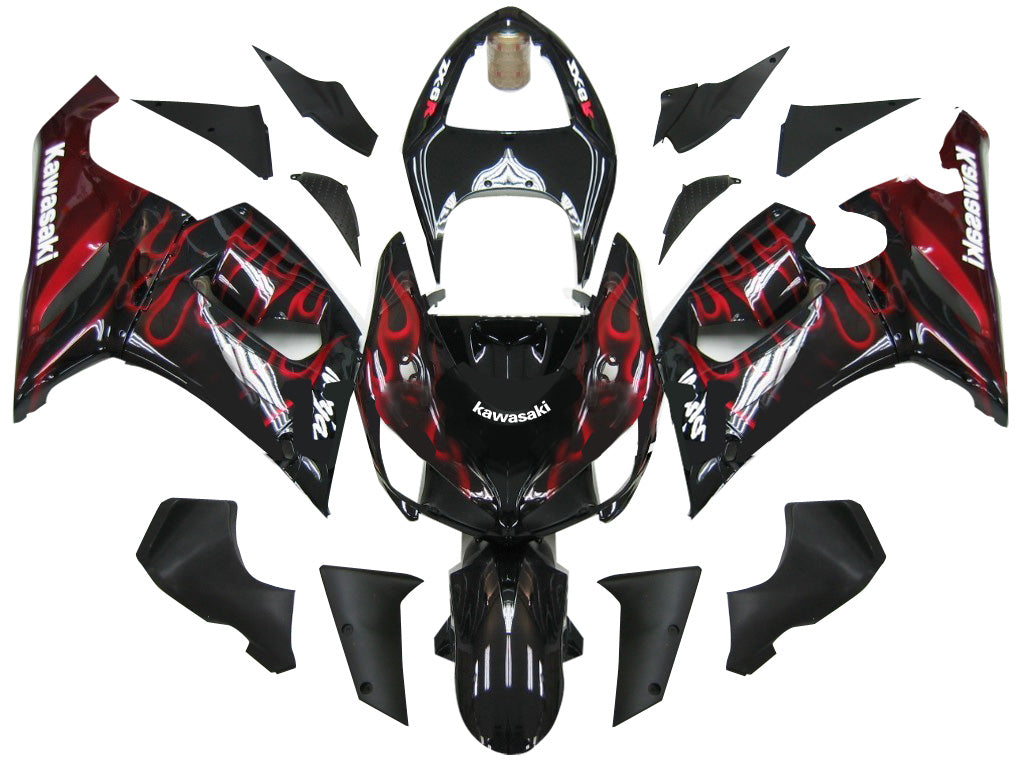 Fairings 2005-2006 Kawasaki ZX6R 636 Black & Red Flame Ninja Generic