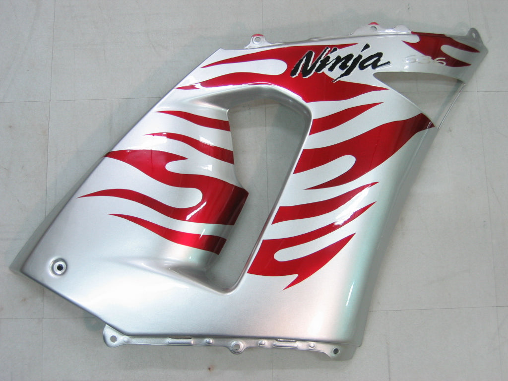 Fairings 2005-2006 Kawasaki ZX6R 636 Silver & Red Flame Ninja Generic