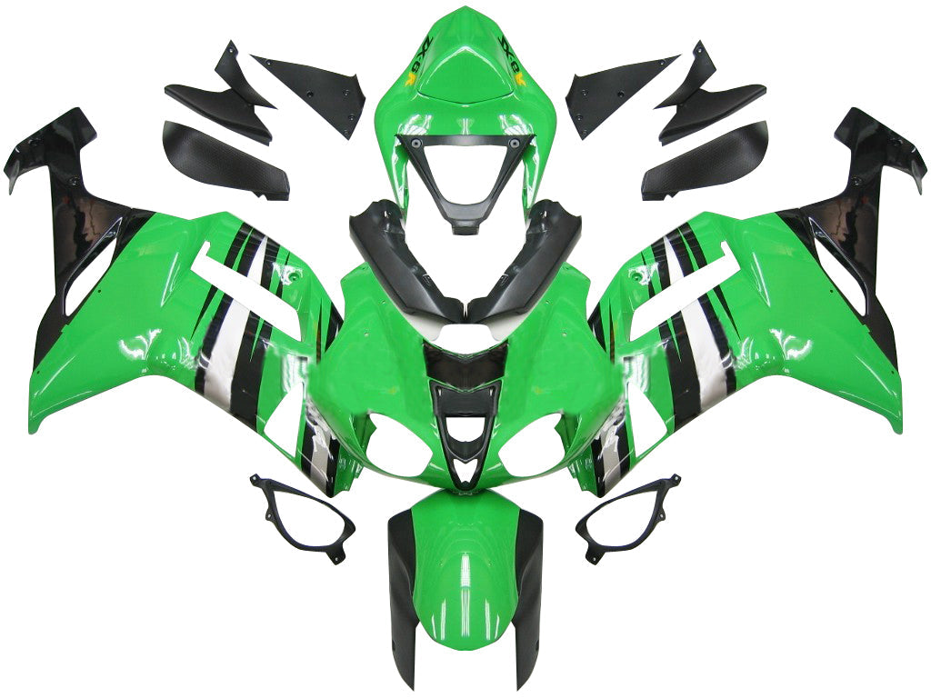 Fairings 2007-2008 Kawasaki ZX6R ZX636 Green Black Silver Ninja ZX6R Generic