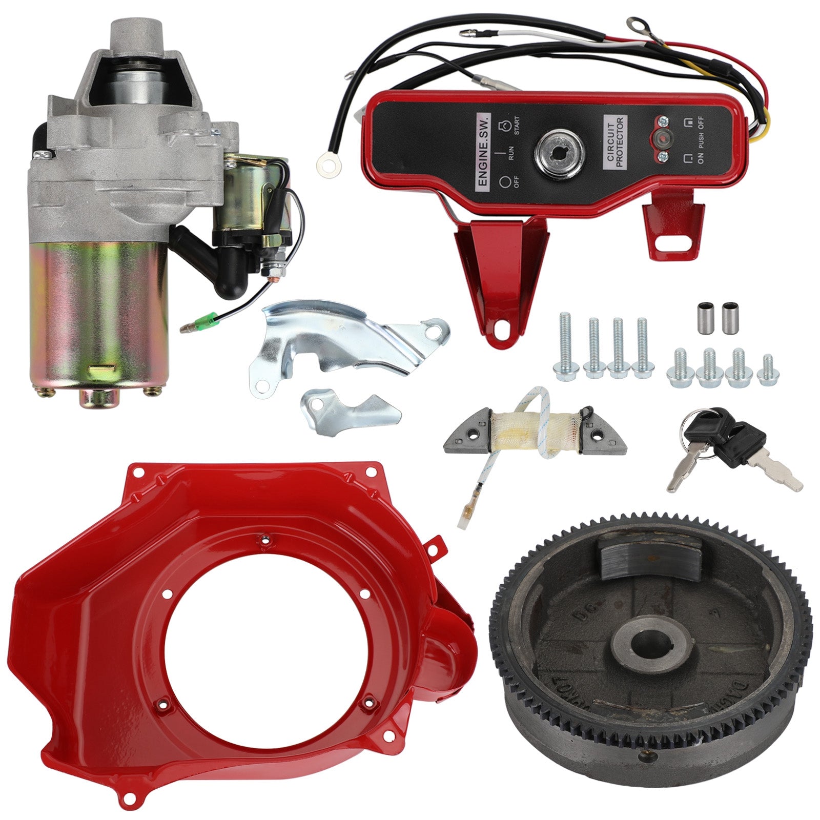 Electric Start Kit Starter Ignition Fan Cover For Honda GX160 GX200 Flywheel Kit