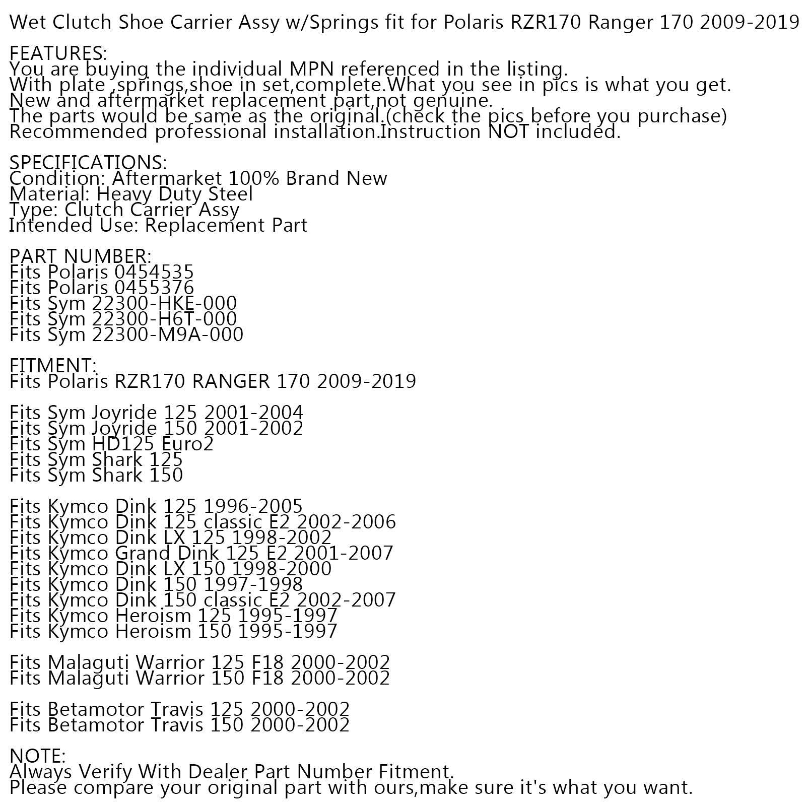 WET CLUTCH SHOE CARRIER ASSY for Kymco Heroism Dink 125 150 LX Classic 1995-07 Generic