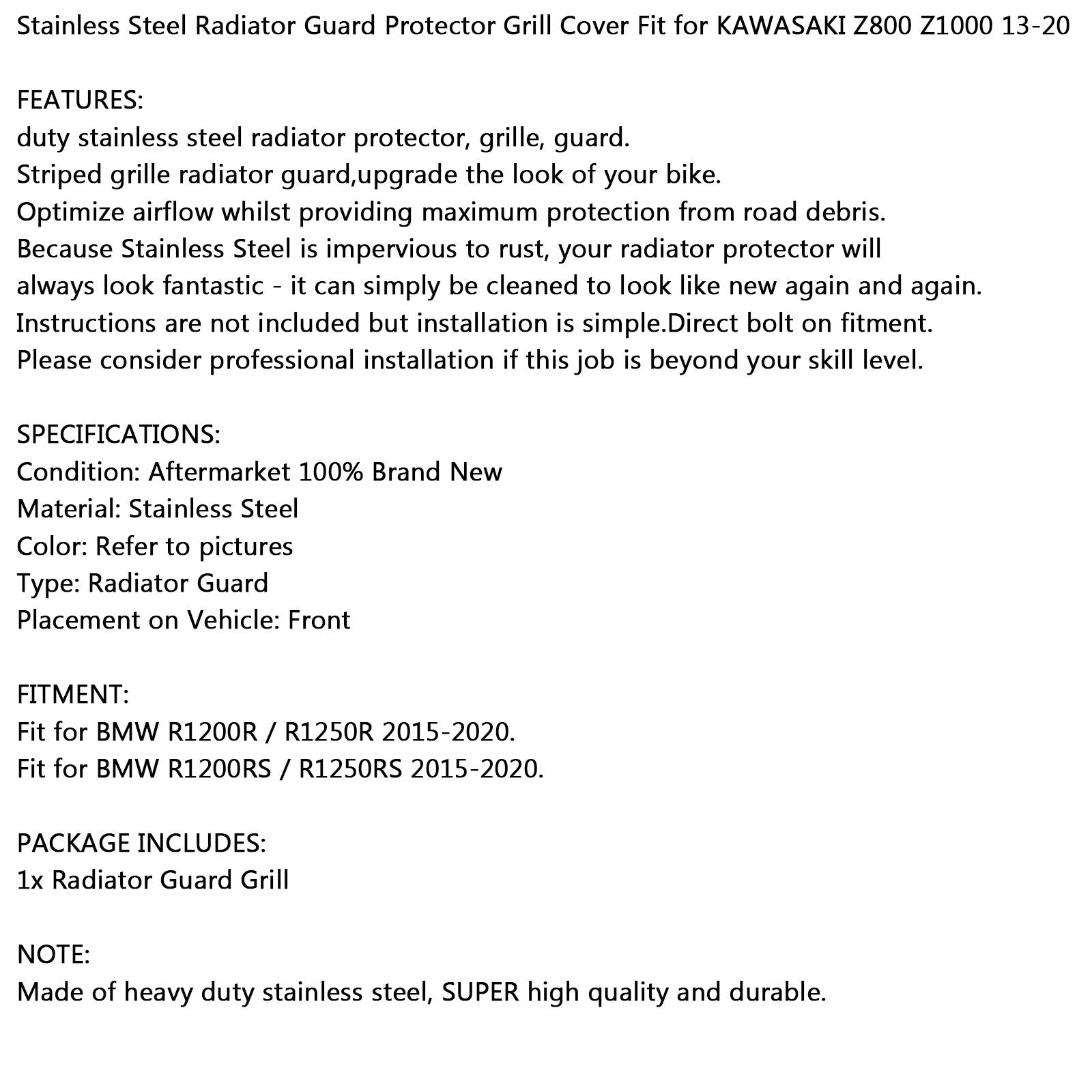 Black Radiator Guard Cover Fit for BMW R1200RS R1250RS R1200R 15-20 Black Genenic