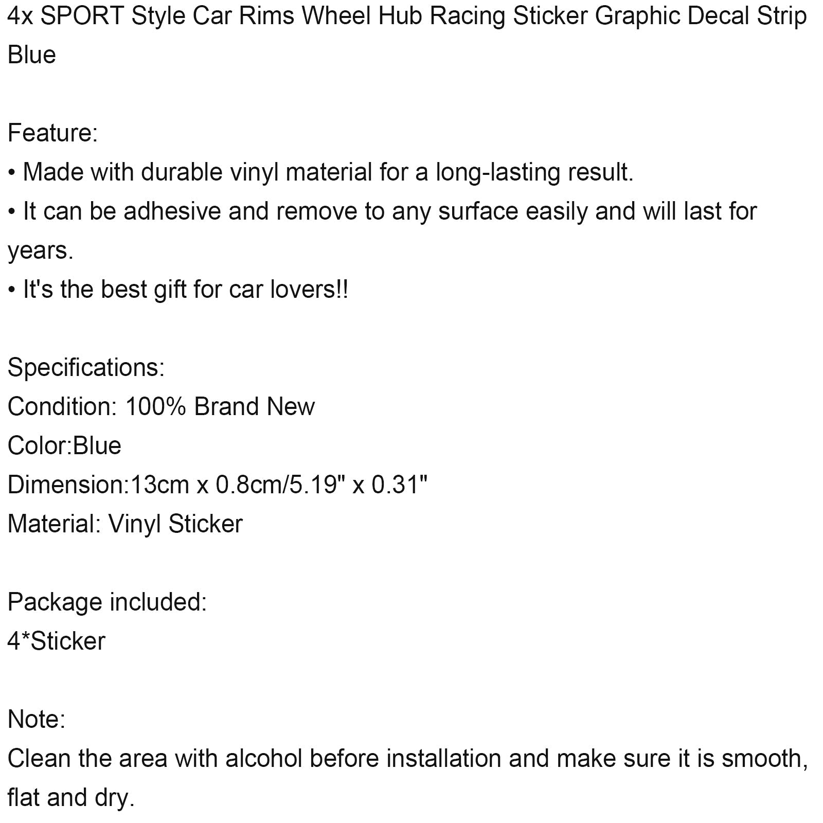 4x 스포츠 스타일 자동차 림 휠 허브 레이싱 스티커 그래픽 데칼 스트립 블루