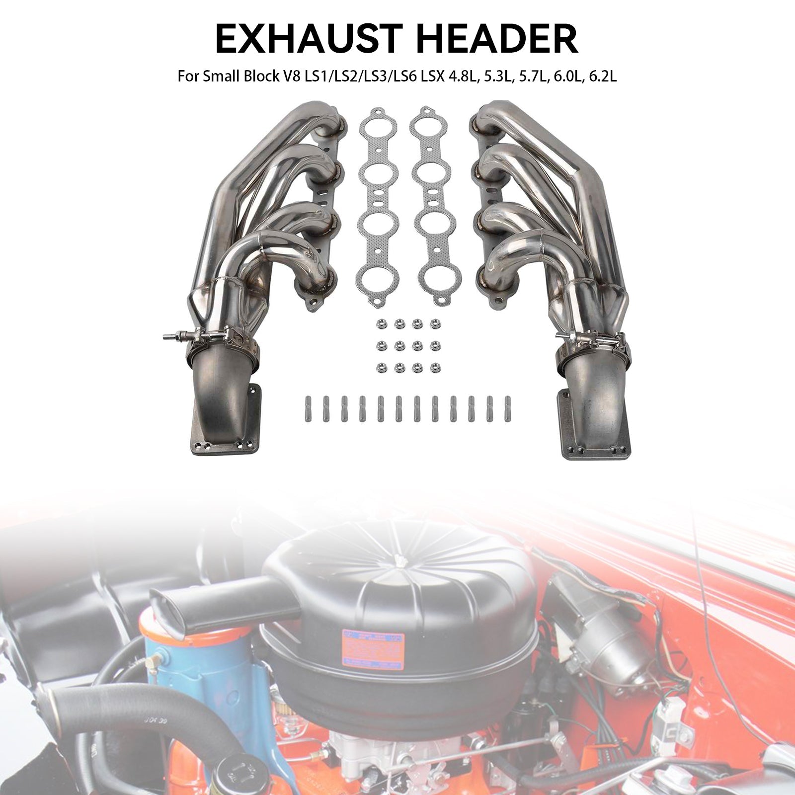 터보 배기 매니폴드 헤더 핏 LS1 LS6 LSX V8 + 엘보 T3 T4 3.0" V 밴드