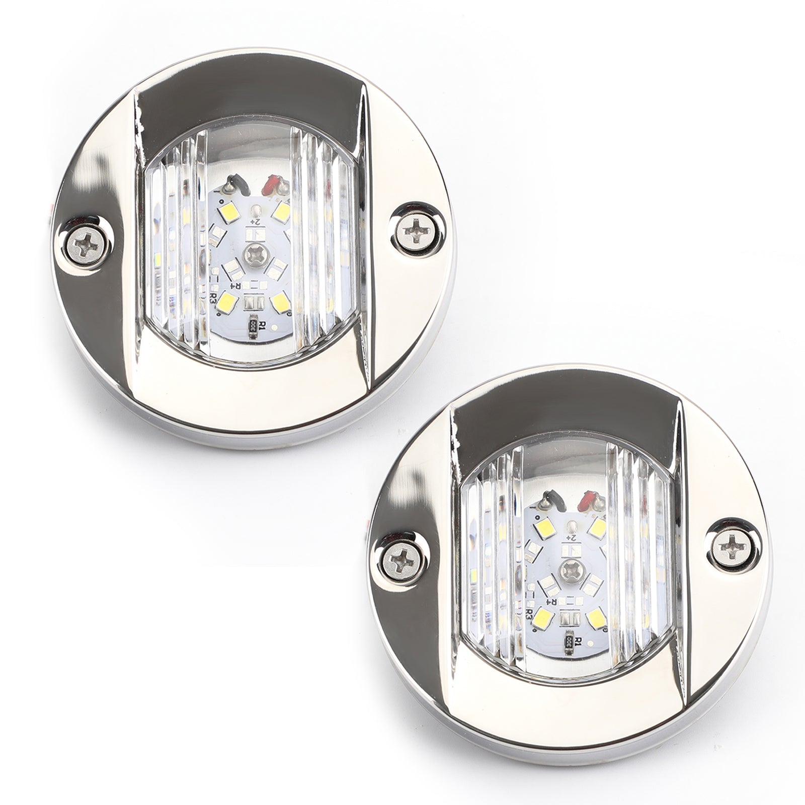 2PCS LED Marine Boat Yacht Transom Chrome Anchor Stern Light Round 2835-SMD 12V