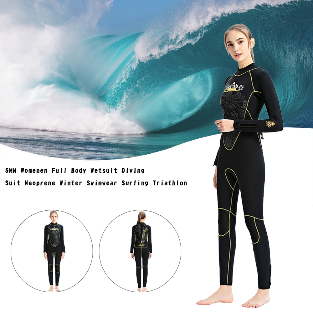 5mm Women Neoprene Wetsuit Surfing Diving Suit Full Body Snorkeling Triathlon