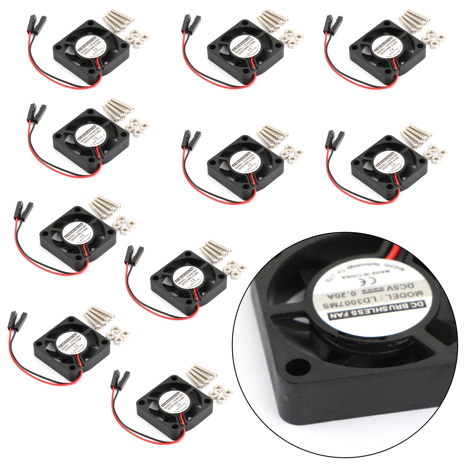 10x 2Pin 30MMx30MM 3007 5V Ventilador de refrigeración radiante para Raspberry Pi 2/3 Modelo B 4B