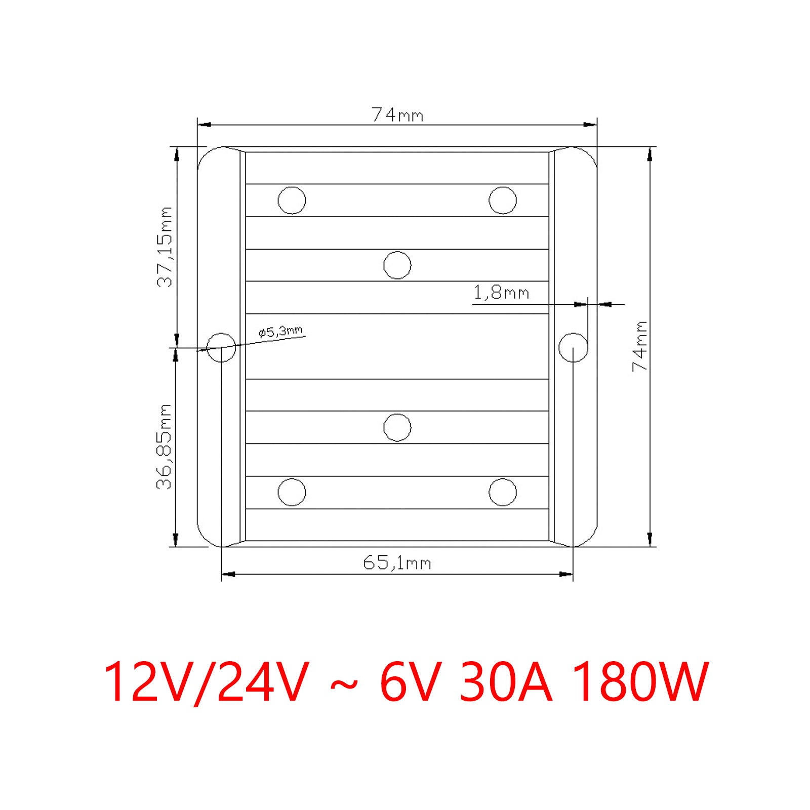 30A 방수 DC/DC 컨버터 전원 공급 장치 레귤레이터 12V/24V ~ 6V 스텝다운