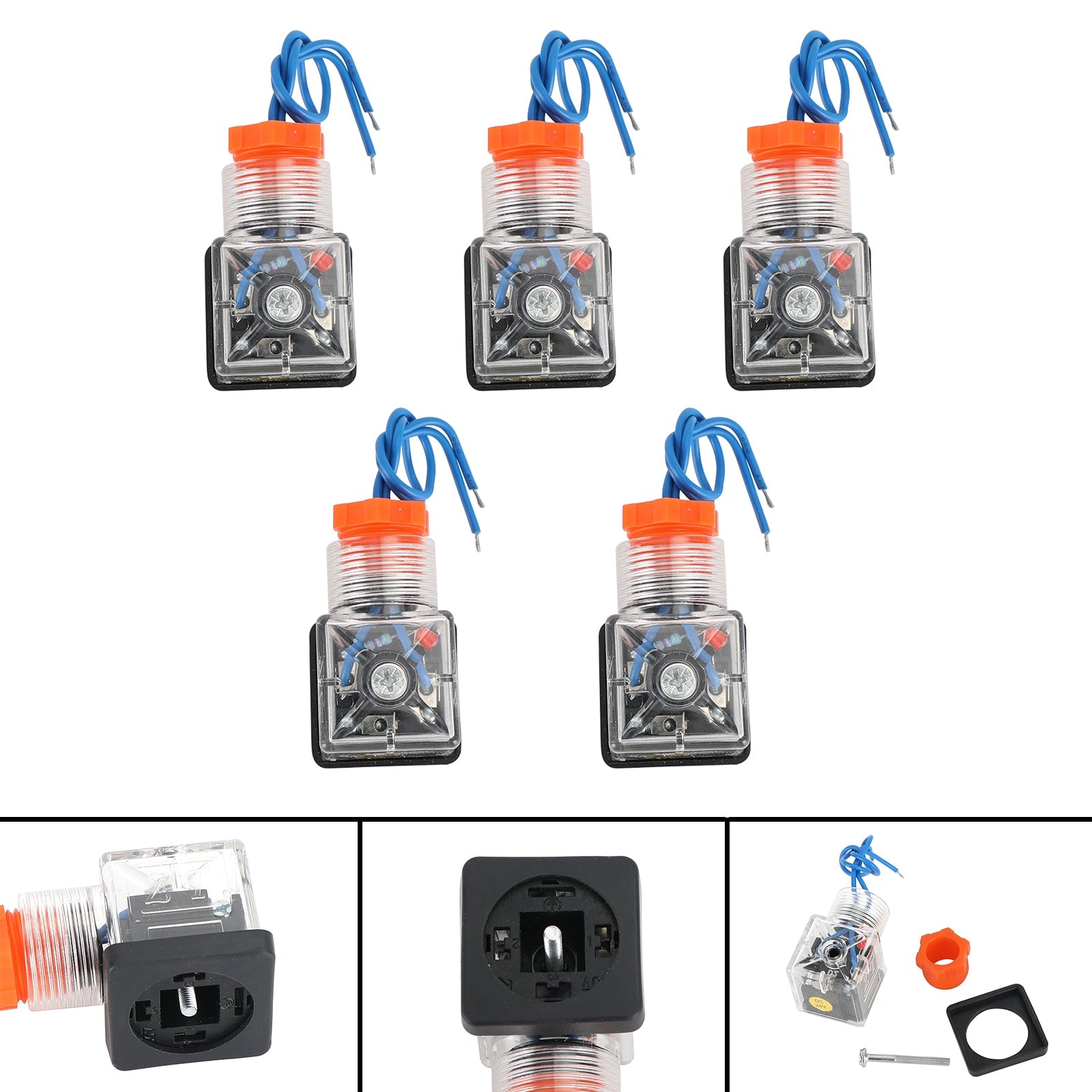 5Pcs Transparent Solenoid Valve Coil 3 Pin Plug Connector Voltage Accessories