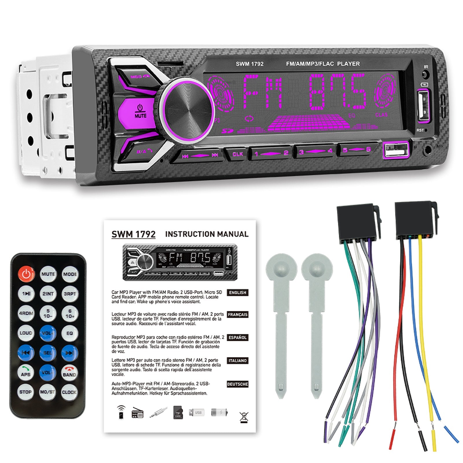 Reproductor MP3 para coche con tarjeta USB y música colorida, Radio de un solo husillo con Bluetooth dual