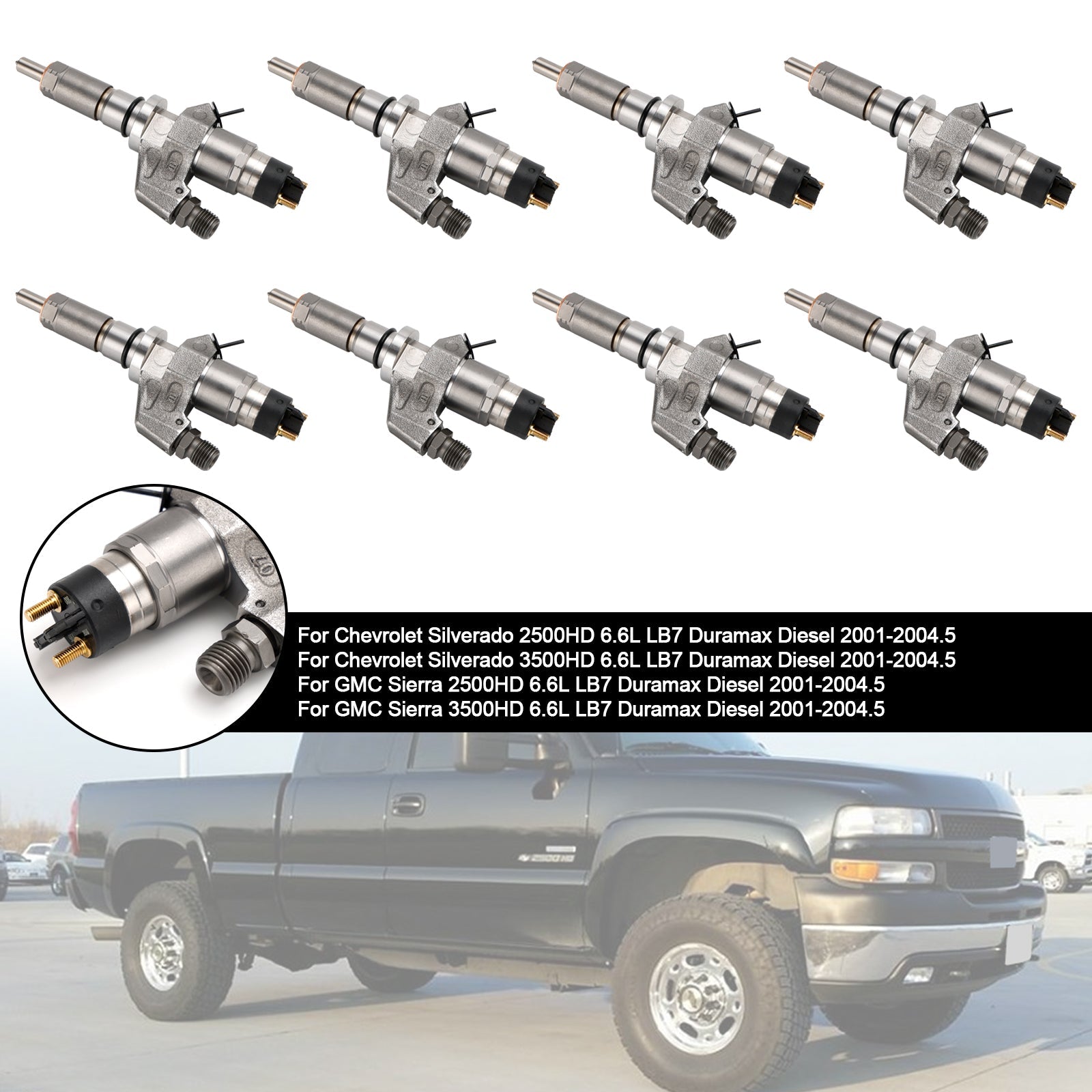 8PCS Fuel Injectors for Chevrolet Silverado 2500HD 3500HD 6.6L LB7 Duramax Diesel 2001-2004.5,for GMC Sierra 2500HD 3500HD 6.6L LB7 Duramax Diesel 2001-2004.5