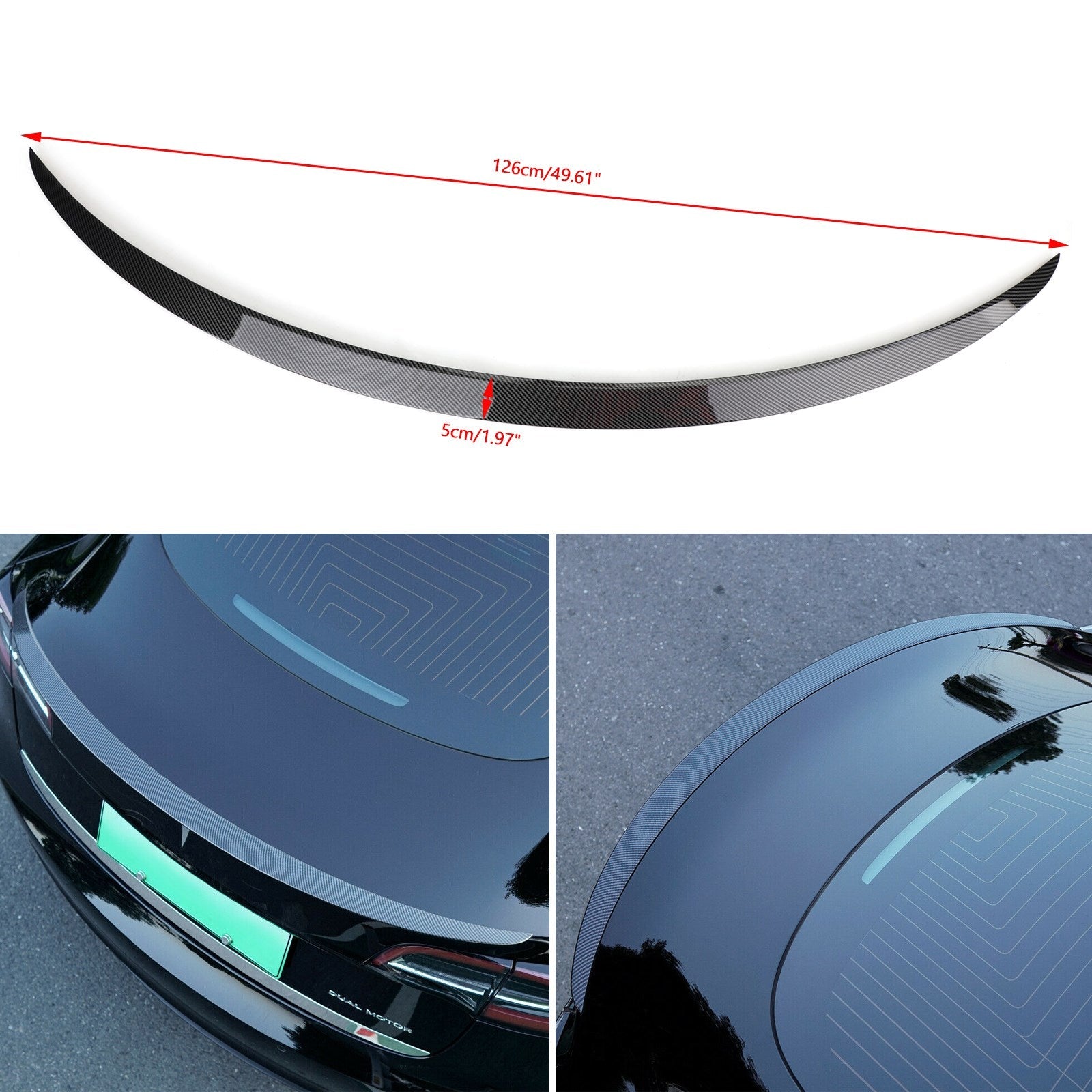 Spoiler Wings Glossy Carbon Fiber Rear Wing Tail Fit Tesla Model 3 2017-2021 Generic