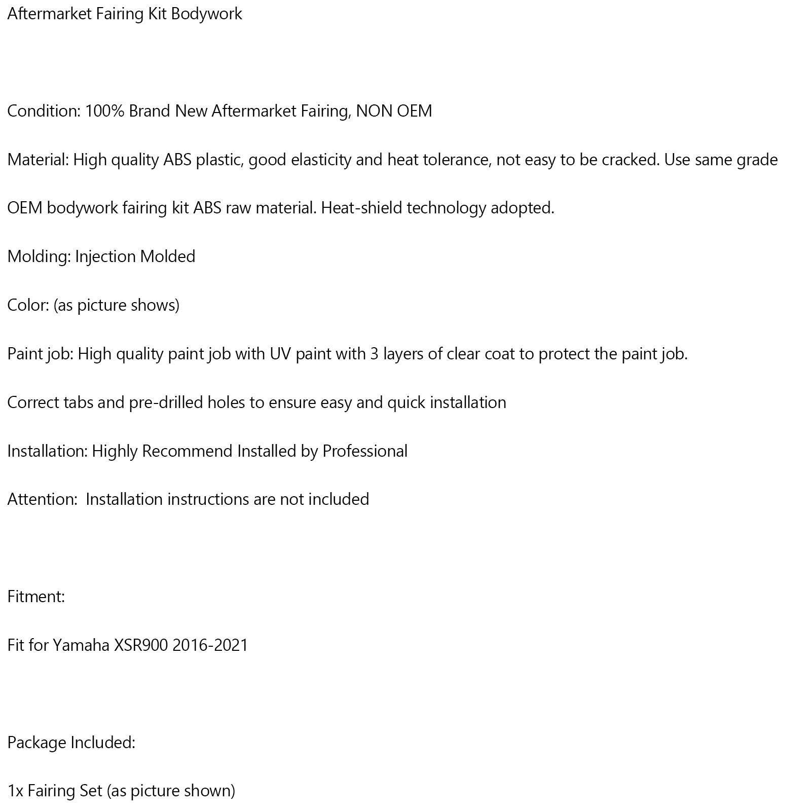 Yamaha XSR900 2016-2021 Fairing Kit