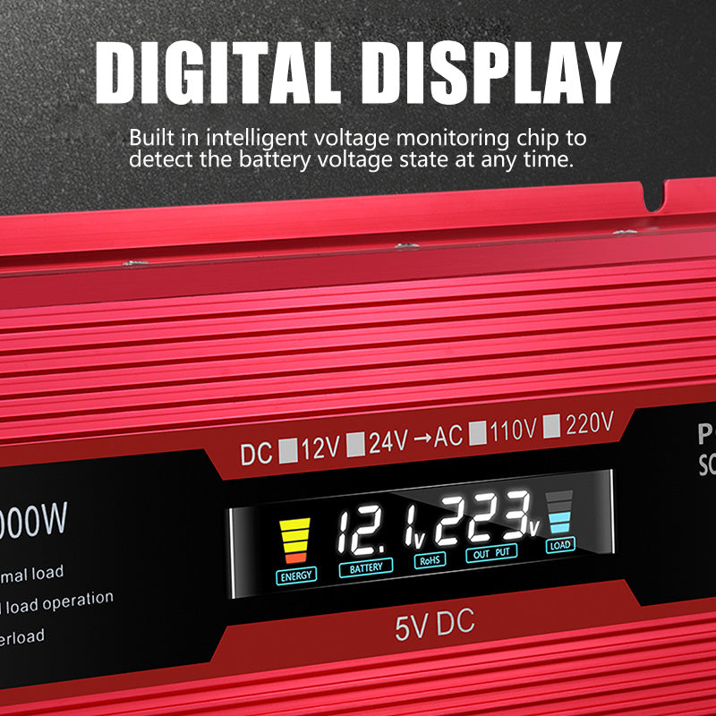 자동차 전원 변환기 인버터 DC 12V ~ AC 220V LCD 2000W 변압기 LED 디스플레이