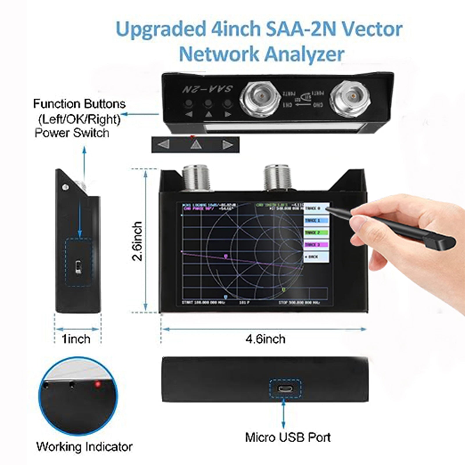 SAA-2N NanoVNA V2 4.0" LCD Vector Network Analyzer 50KHz-3GHz Antenna Analyzer