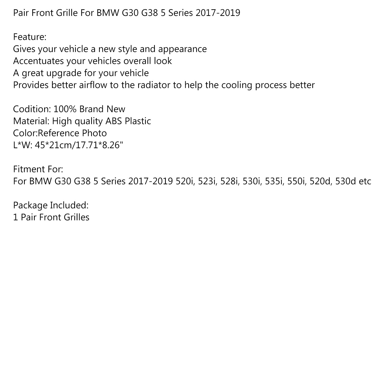 BMW 5 시리즈 G30 G38 2017-2019 일반용 크롬 다이아몬드 스타일 프론트 그릴 페어