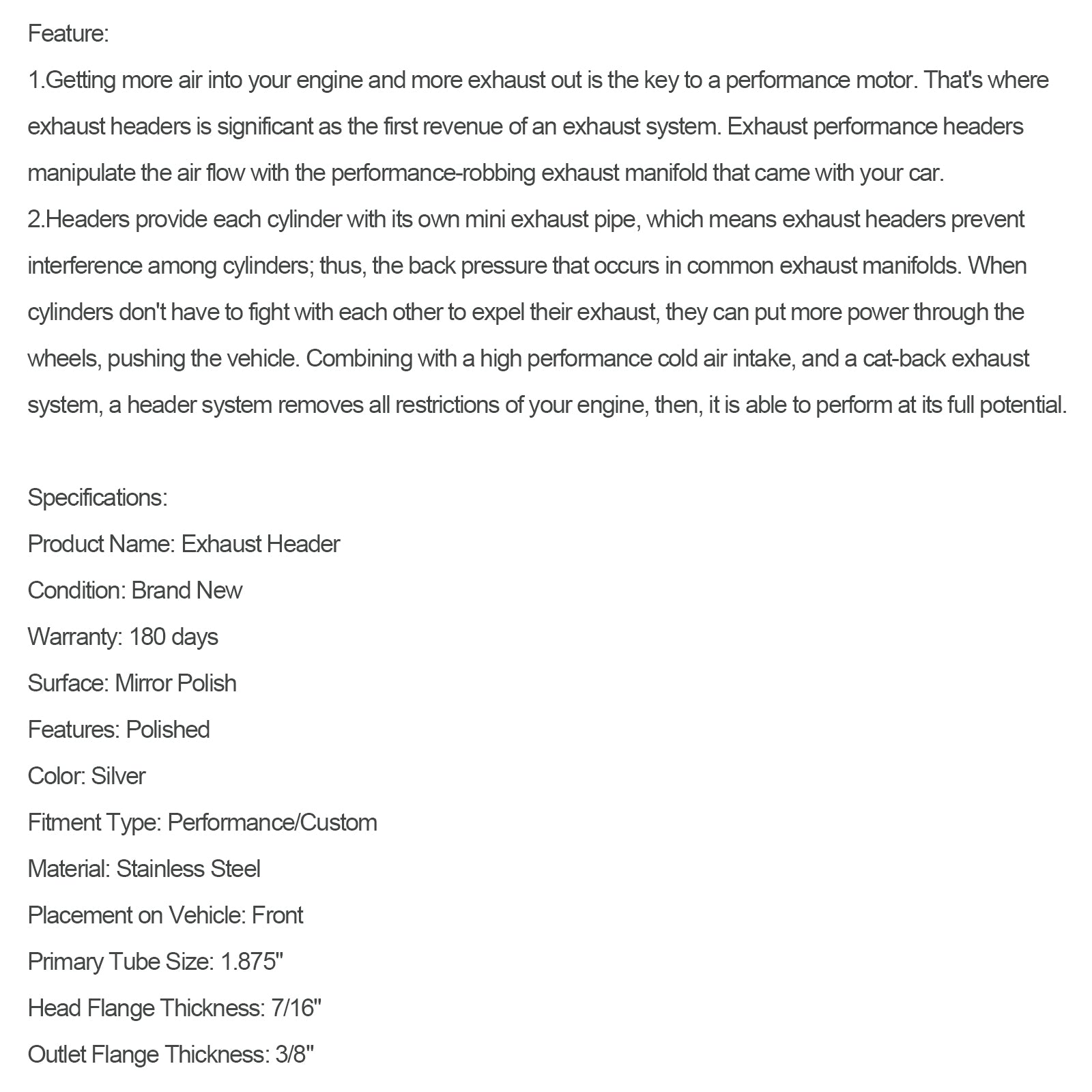 스테인리스 배기 헤더 핏 쉐보레/GMC 실버라도 시에라 14-17 1500 5.3L 6.2L