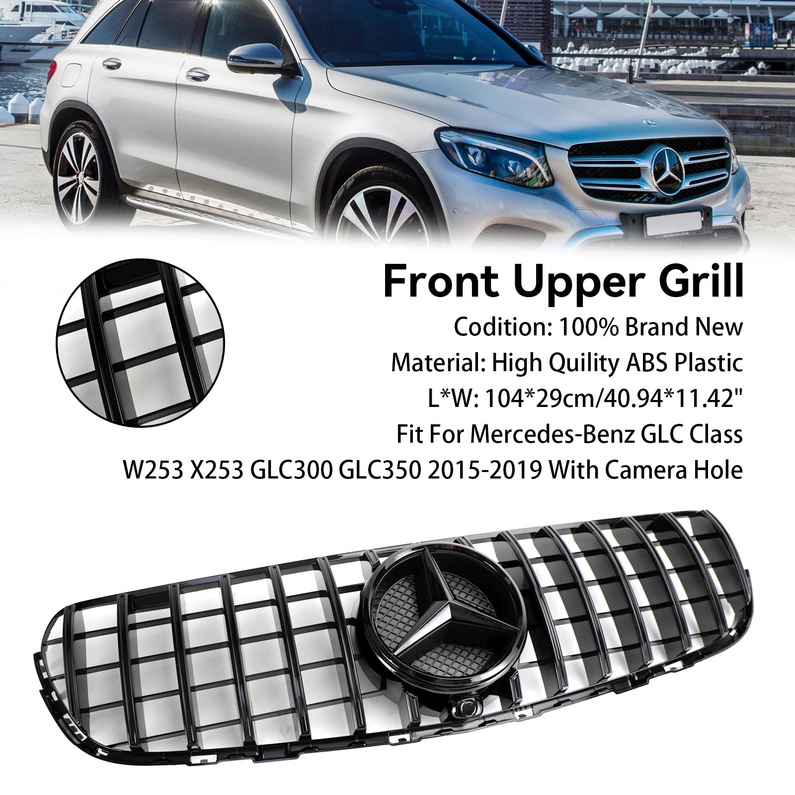 Mercedes Benz GLC X253 C253 2015-2019 Front Bumper Grille Grill Gloss Black