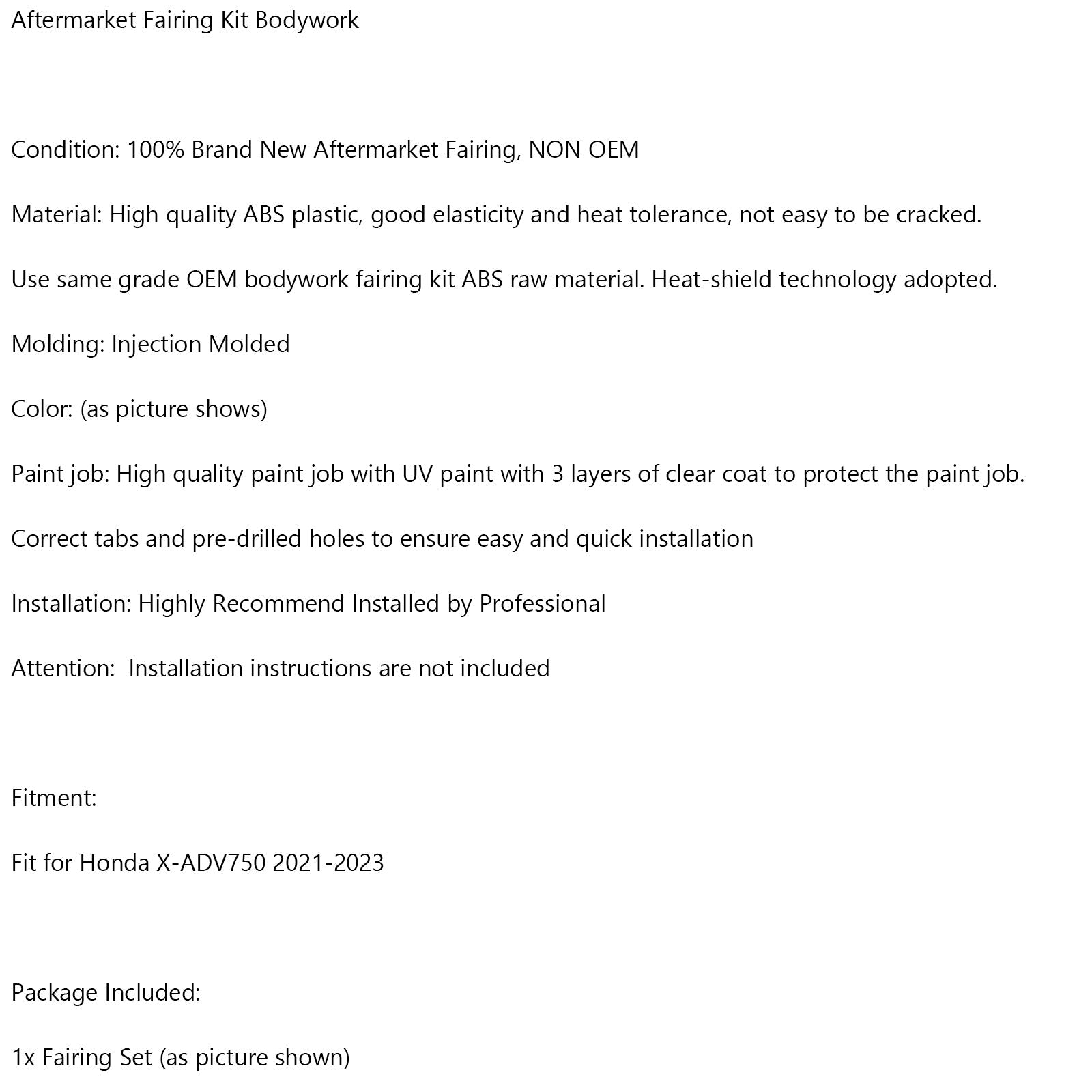 혼다 X-ADV 750 XADV750 2021-2023 사출 성형 페어링 키트 차체