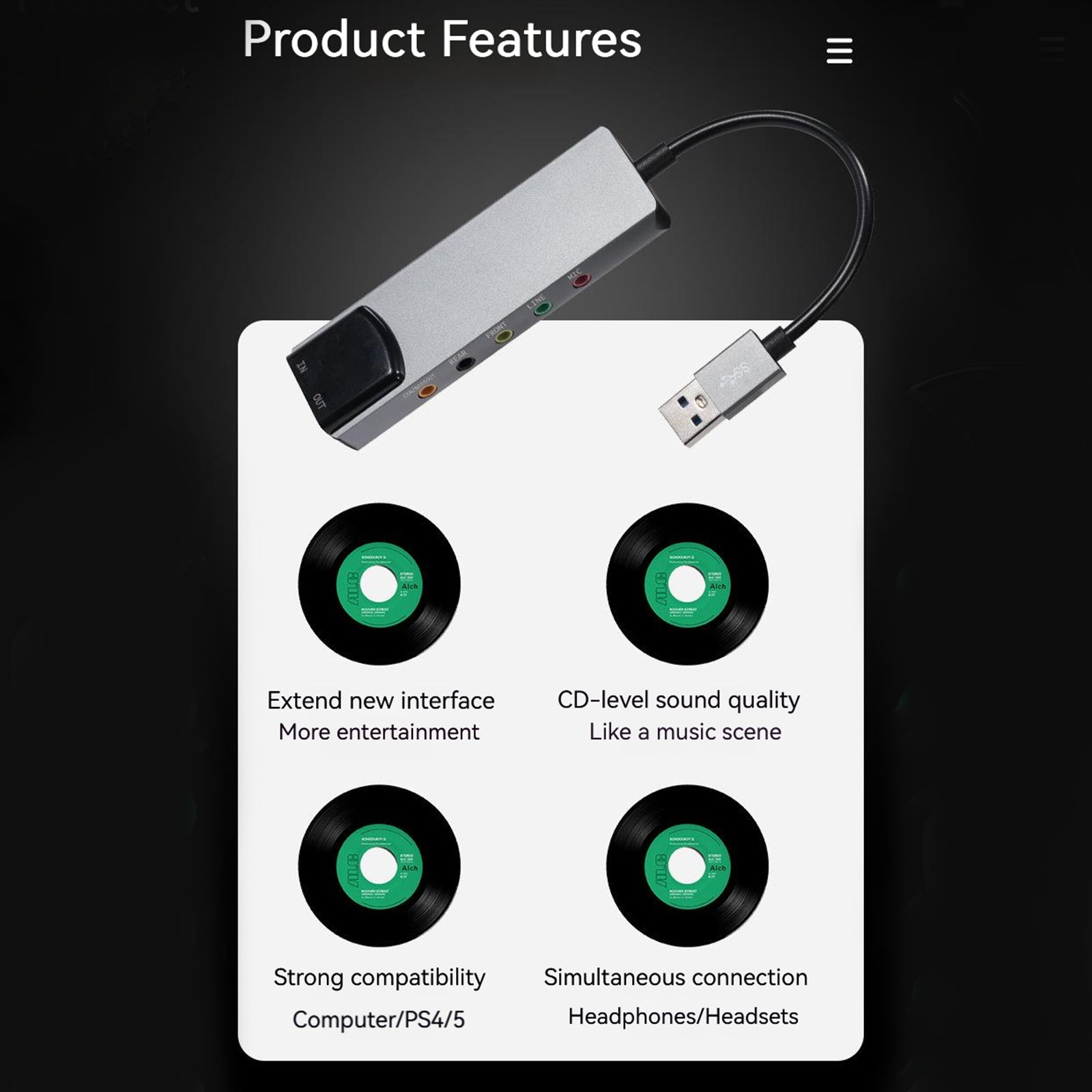 New aluminum alloy USB optical fiber SPDIF sound card computer external multi-function supports AC-3 DTS 5.1 channel