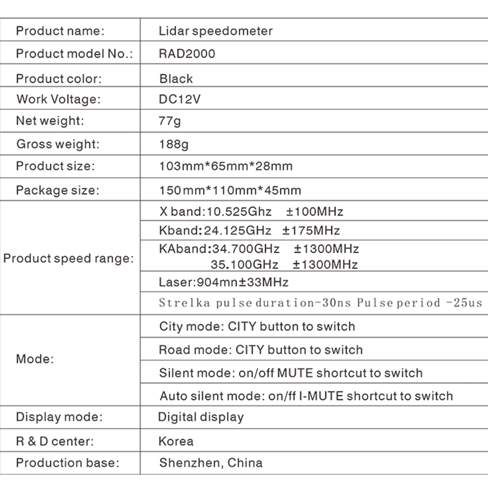 RAD2000 360~Laser Electronic Dog Car Mobile Speed Radar Speed Measuring Detector