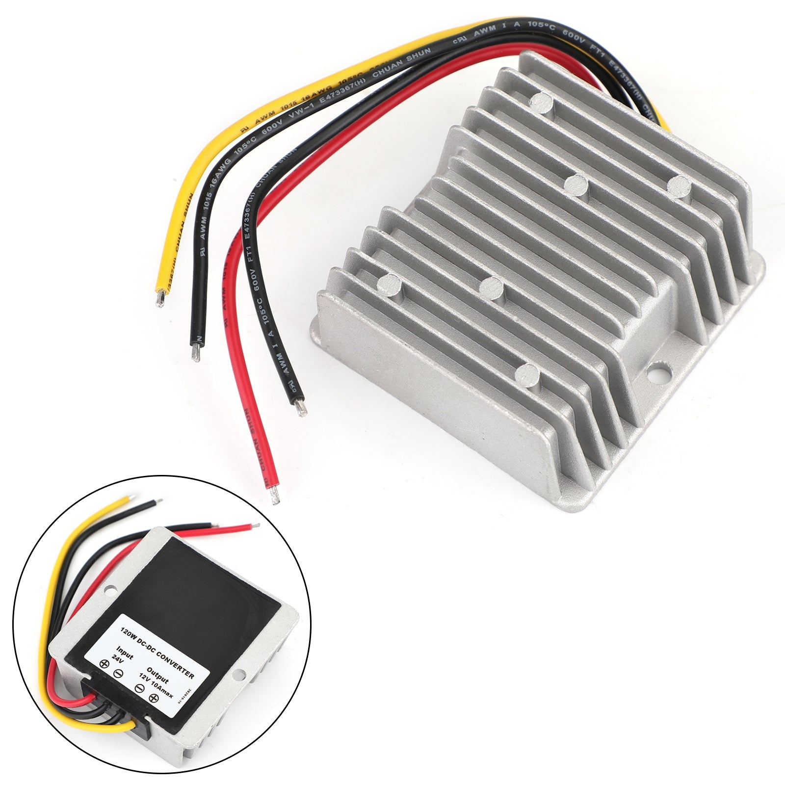 방수 24V ~ 12V 10A 120W 스텝다운 DC/DC 전력 컨버터 레귤레이터